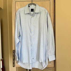 David Donahue Blue Gangham Dress Shirt